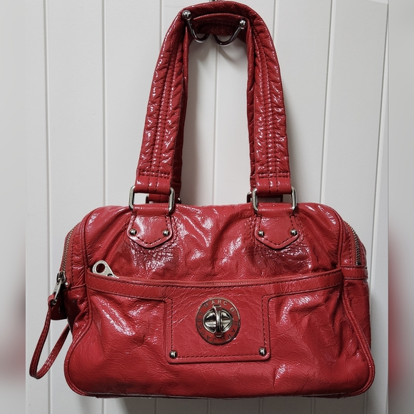 MARC BY MARC JACOBS Double Zip Top Patent Leather Satchel in Coral Red - Picture 3 of 16